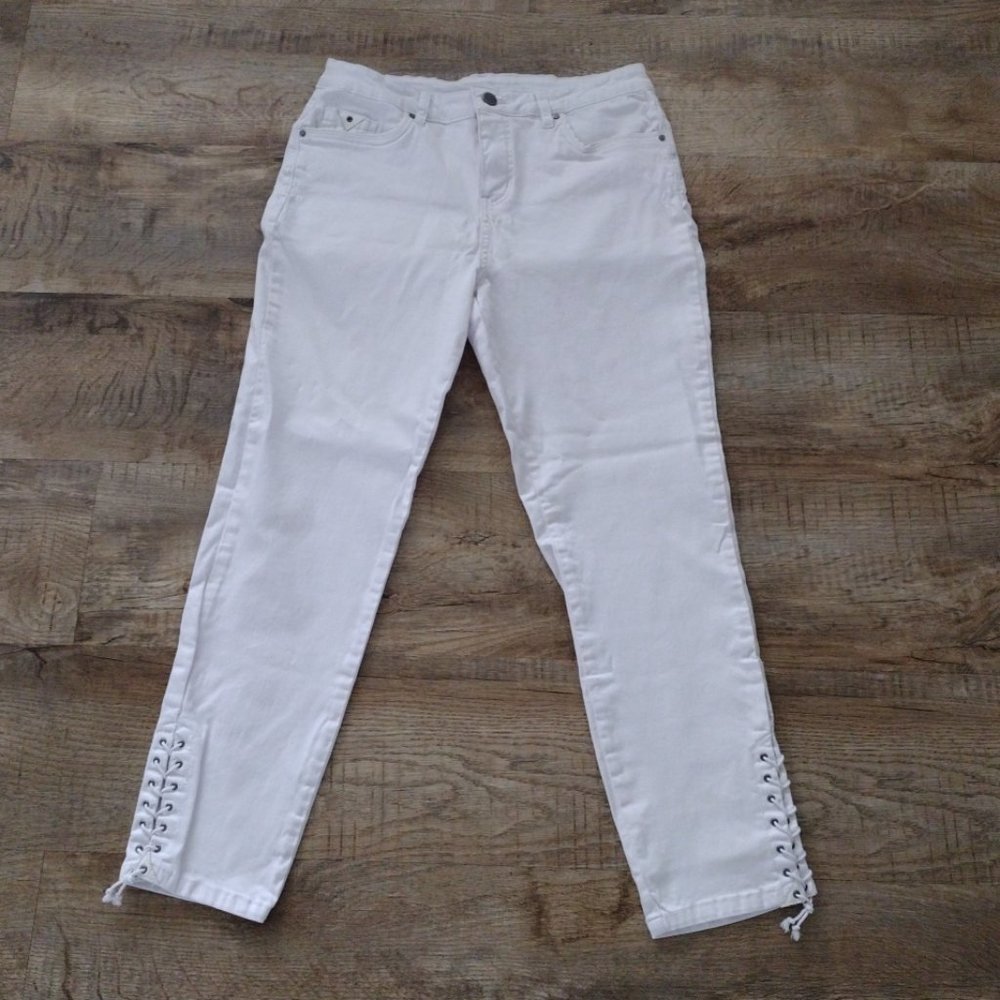 Soft Surroundings Ultimate high rise tie hem denim crop jeans 28" Inseam Sz 10